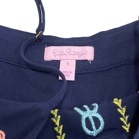 Lilly Pulitzer S Beeler Romper | Navy, Tassel Tie, Embroidered, Boho Style $168 - Picture 5 of 7